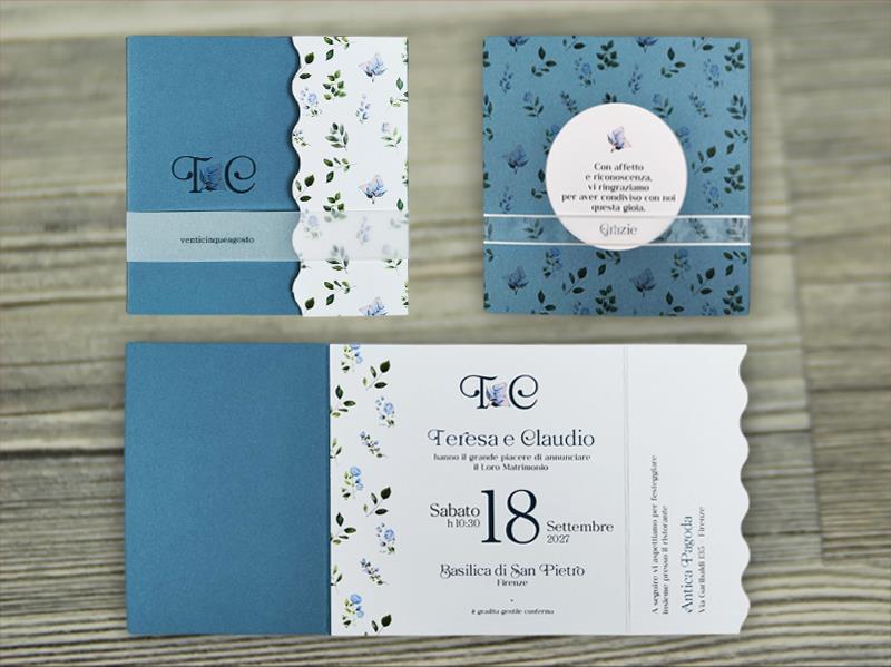 Partecipazione di Matrimonio azzurra  ROSE