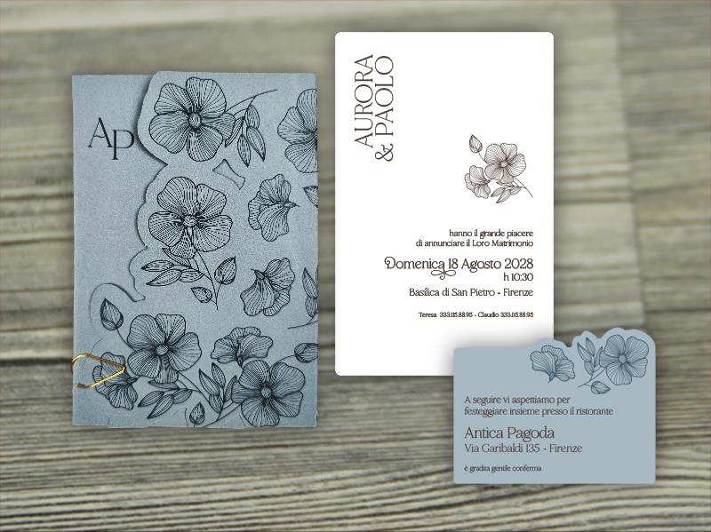 Partecipazione di Matrimonio azzurra  TULIPANI