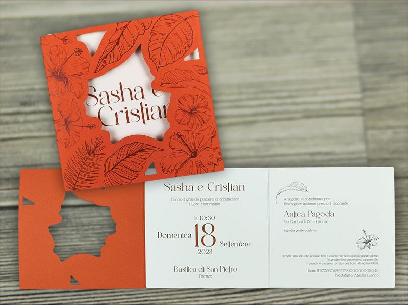 Partecipazione di Matrimonio Arancio  TROPICAL