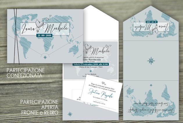 Partecipazione di Matrimonio + Invito al Ricevimento  GIRO DEL MONDO